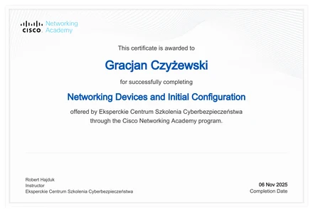 Certyfikat Networking Devices and Initial Configuration
