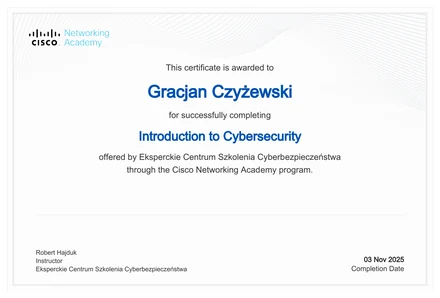 Certyfikat Introduction to Cybersecurity