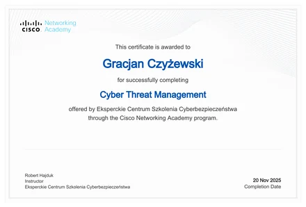 Certyfikat Cyber Threat Management