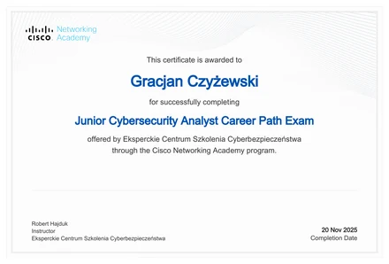 Certyfikat Junior Cybersecurity Analyst Career Path