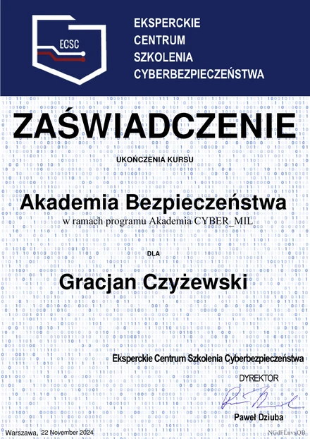 Certyfikat Akademia Bezpieczeństwa
