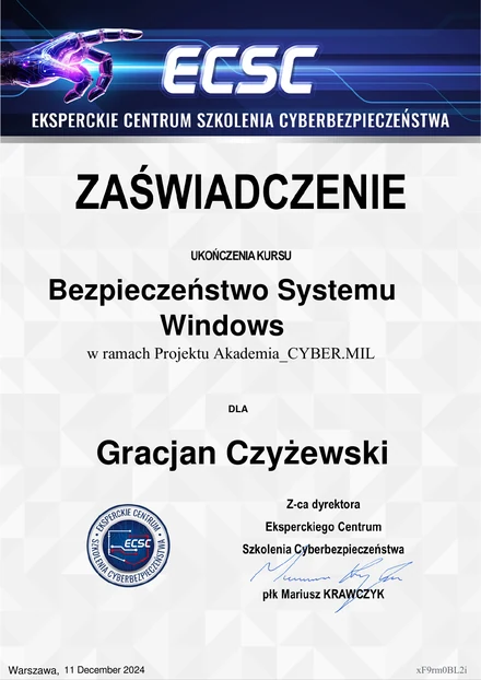 Certyfikat Bezpieczeństwo Systemu Windows