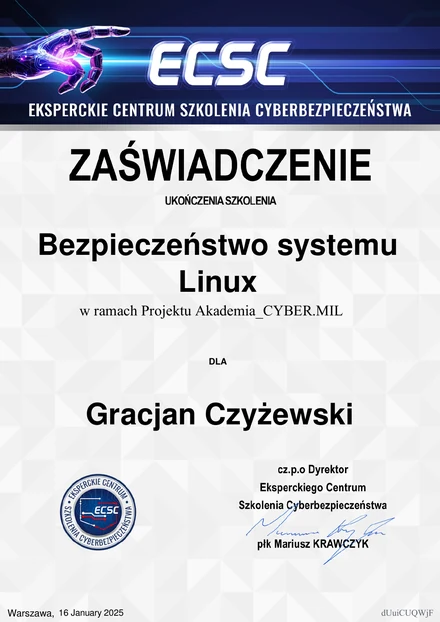 Certyfikat Bezpieczeństwo systemu Linux